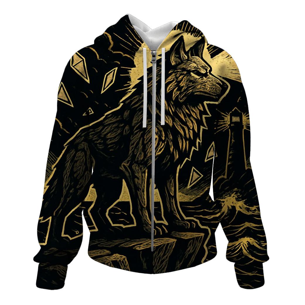 Obsidian Lighthouse Wolf printed hoodies