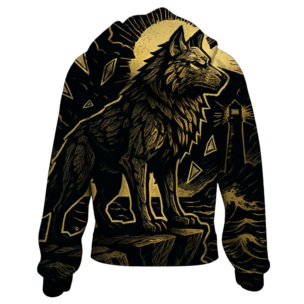 Obsidian Lighthouse Wolf printed hoodies