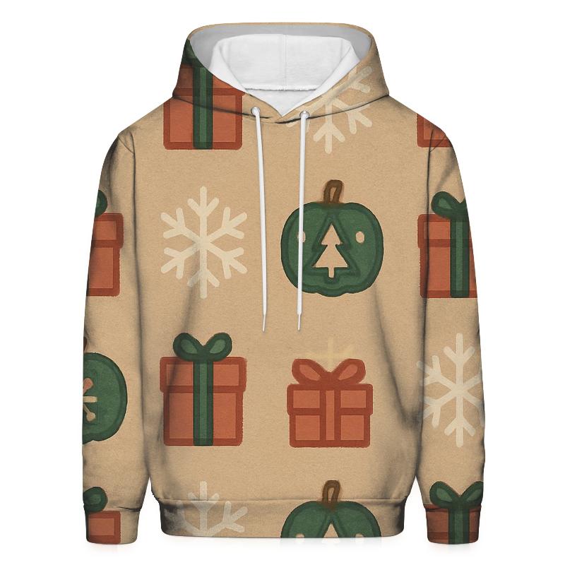 Christmas Tree Pumpkin Micro Icon Grid On Beige Background zip-up hoodies