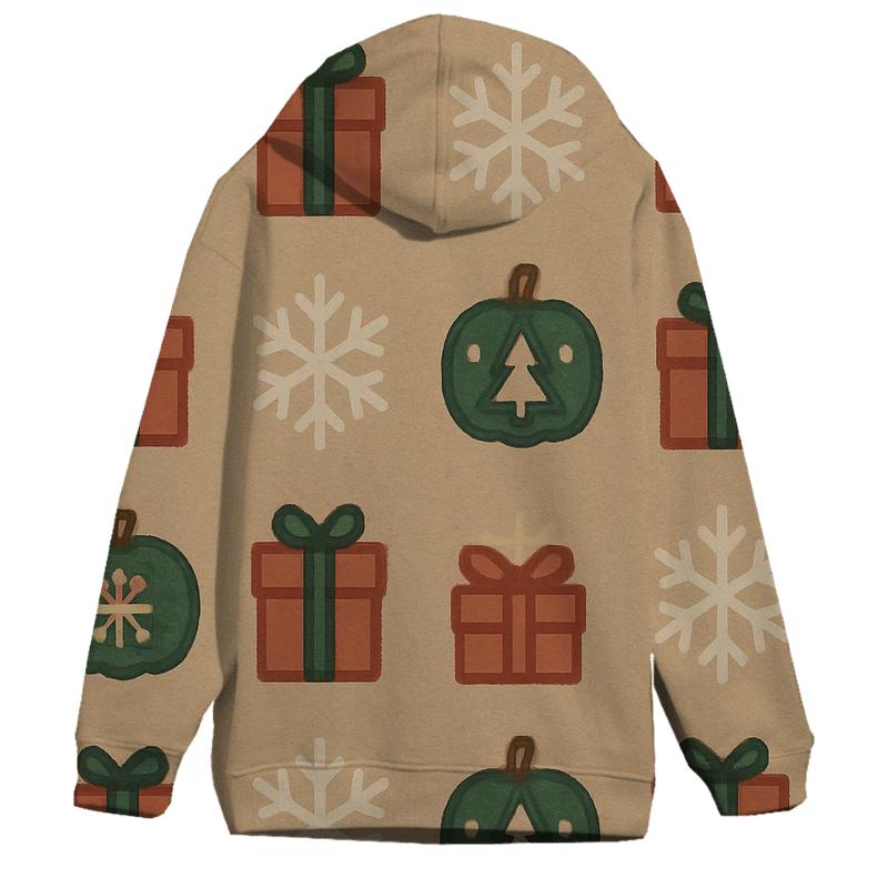 Christmas Tree Pumpkin Micro Icon Grid On Beige Background zip-up hoodies