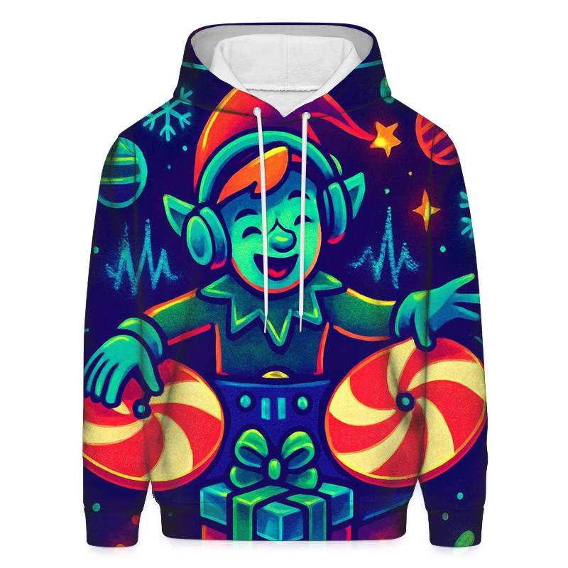 Elf DJ Spinning Vinyl Peppermints embroidered hoodies