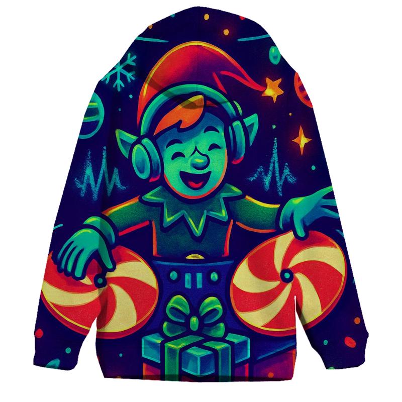 Elf DJ Spinning Vinyl Peppermints embroidered hoodies