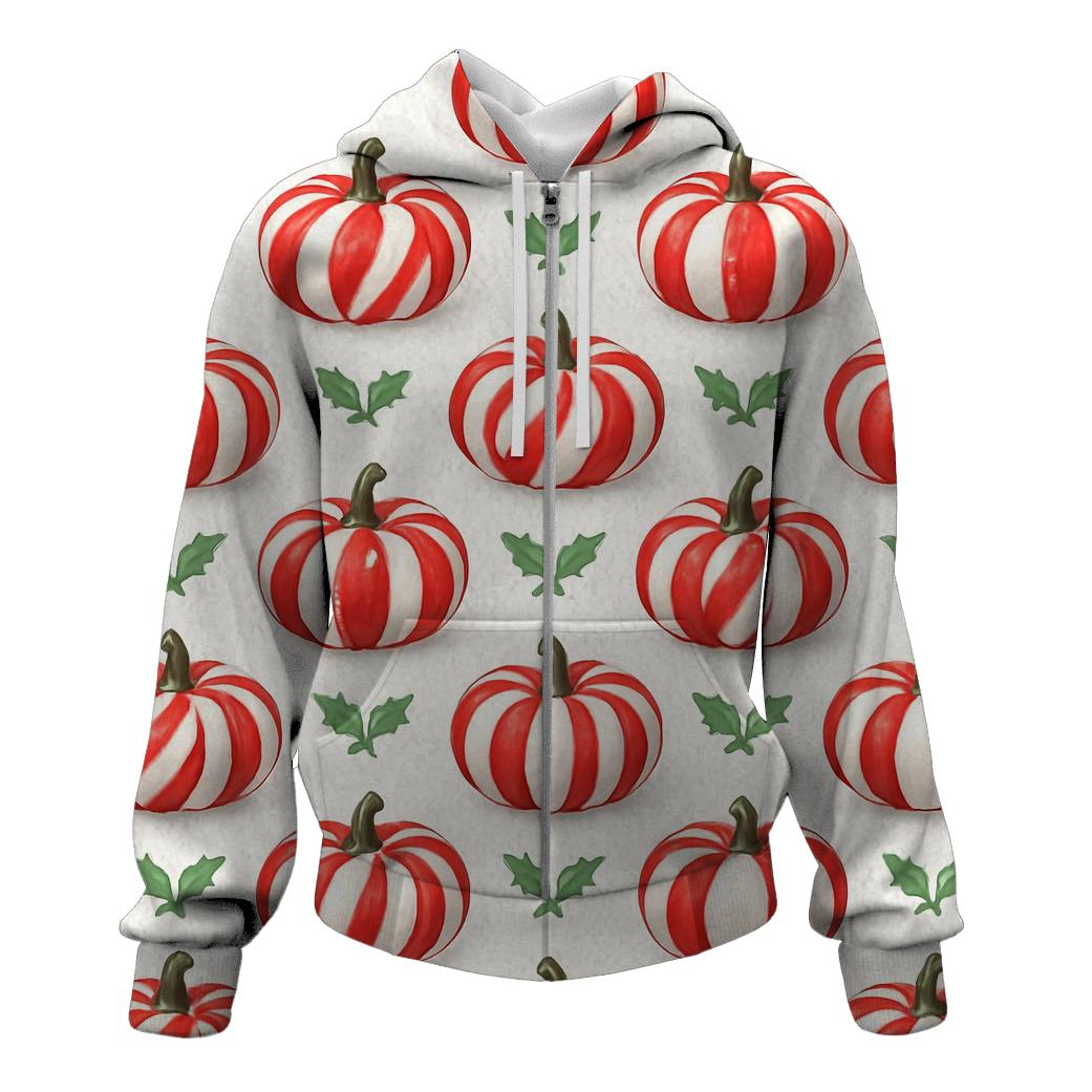 Candy Cane Pumpkin Stripe Repeat On White Background printed hoodies