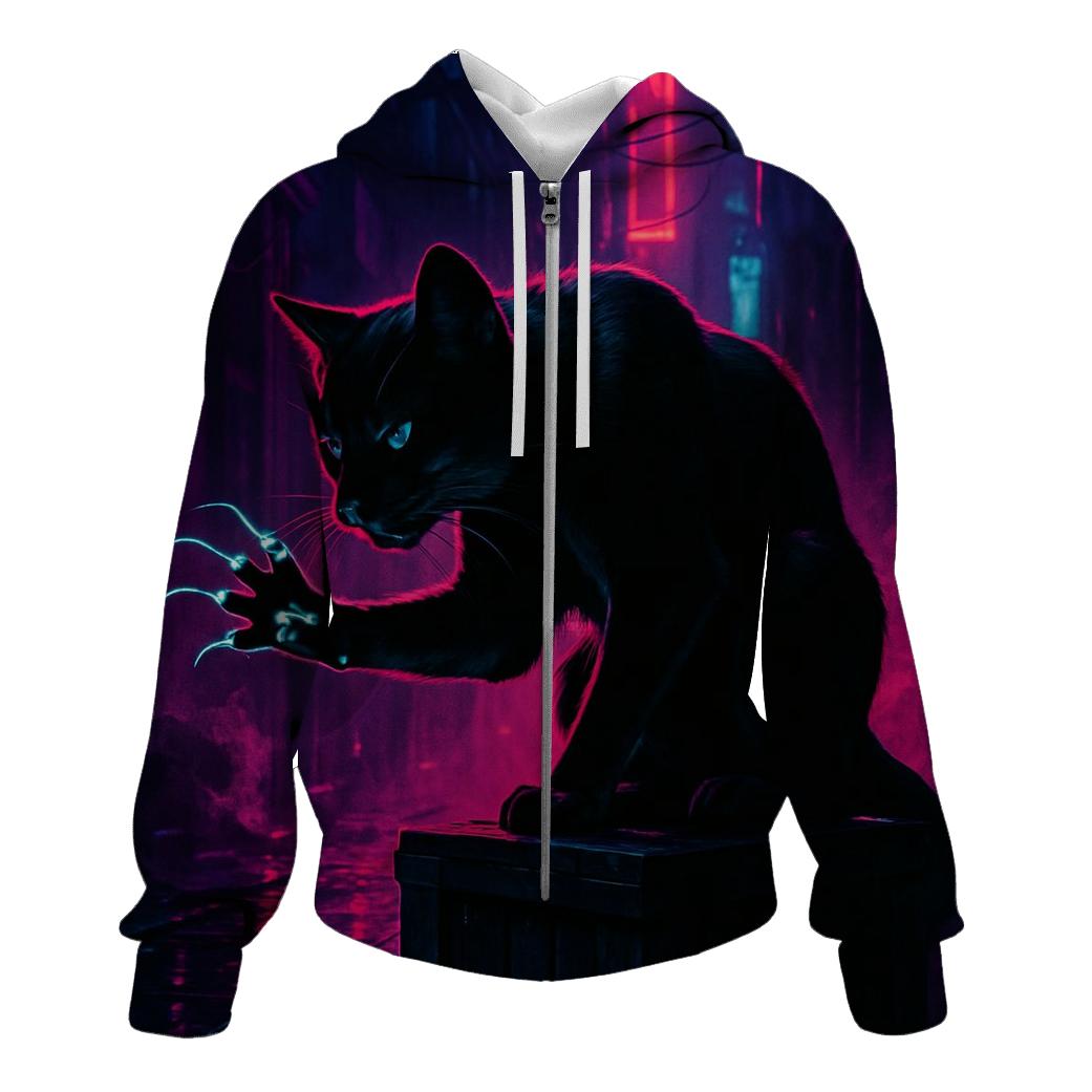Neon Alley Circuit Cat graphic hoodies