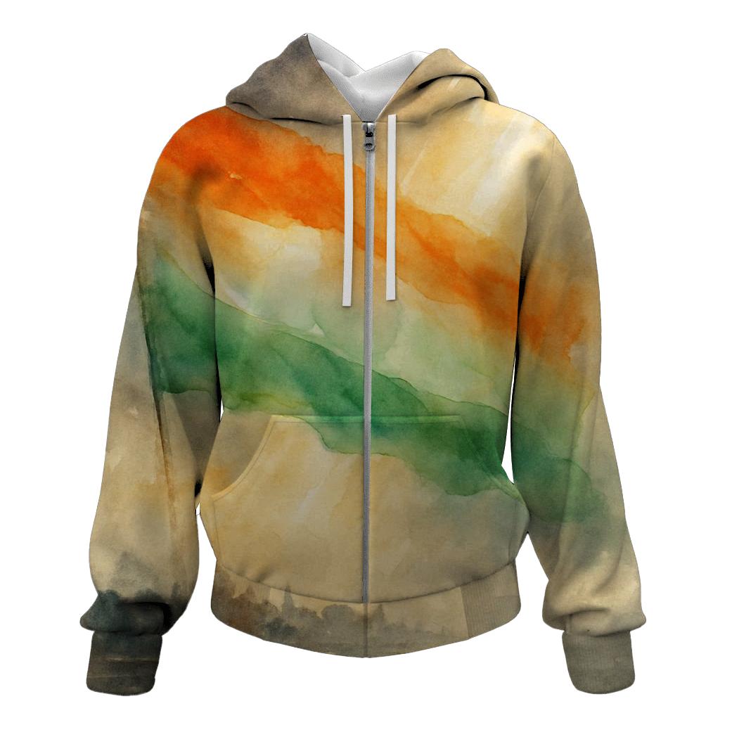 Saffron Storm Flag Of India printed hoodies