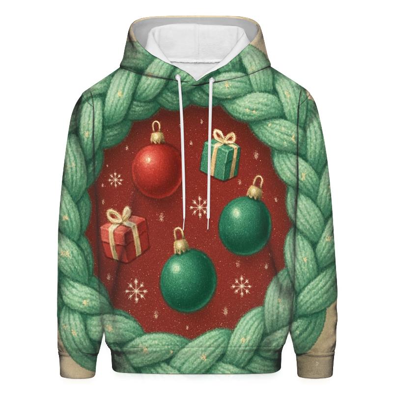 Cozy Knit Wreath Of Floating Ornaments graphic hoodies