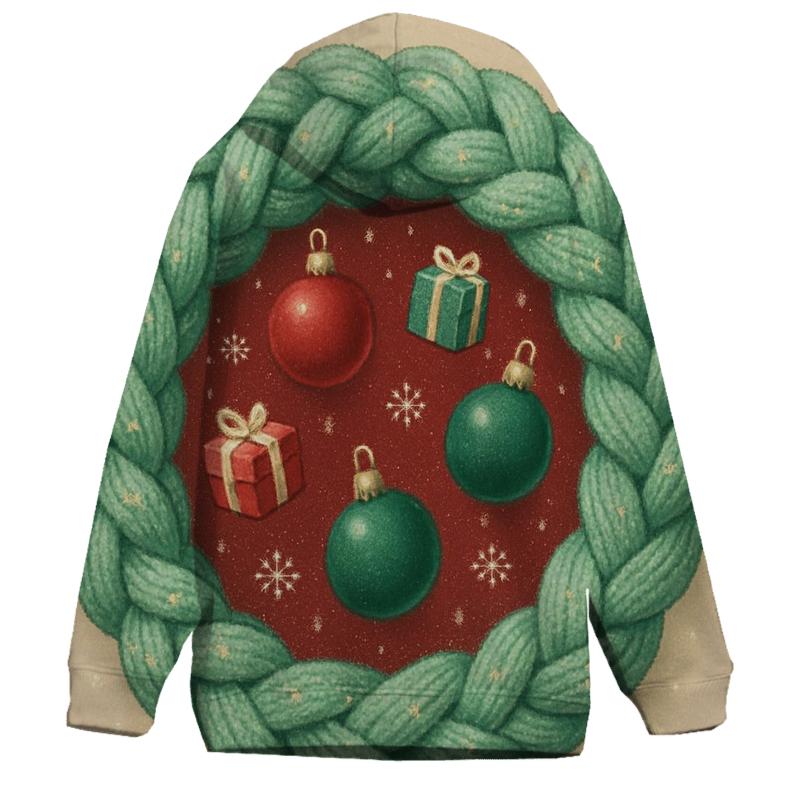 Cozy Knit Wreath Of Floating Ornaments graphic hoodies