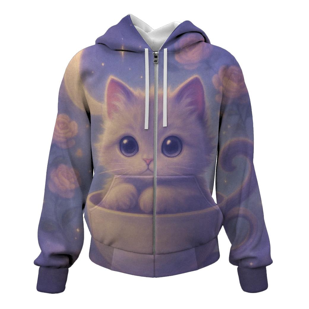 Moonlit Teacup Kitten Reverie premium hoodies