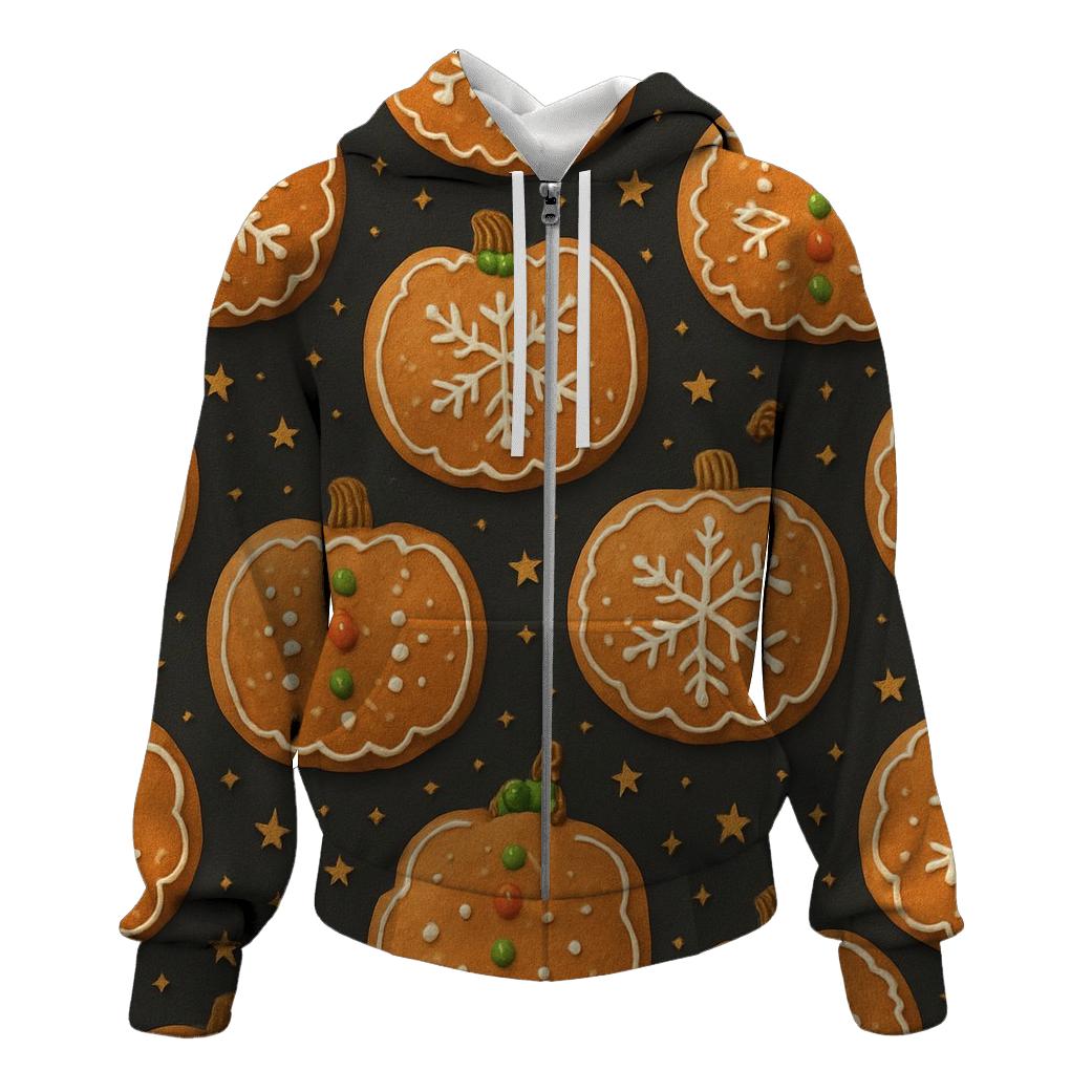 Gingerbread Ornament Pumpkins Scatter On Charcoal Background heavyweight hoodies