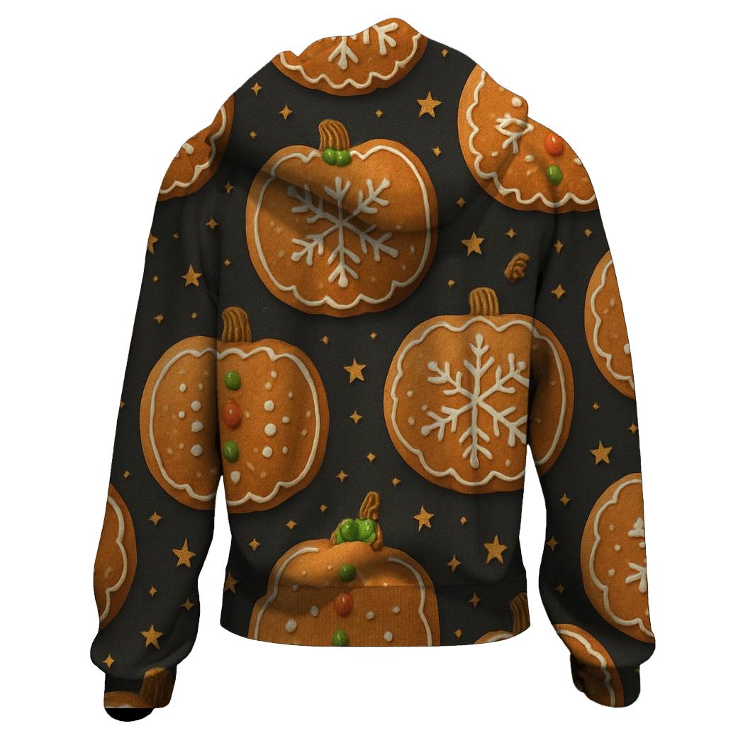 Gingerbread Ornament Pumpkins Scatter On Charcoal Background heavyweight hoodies
