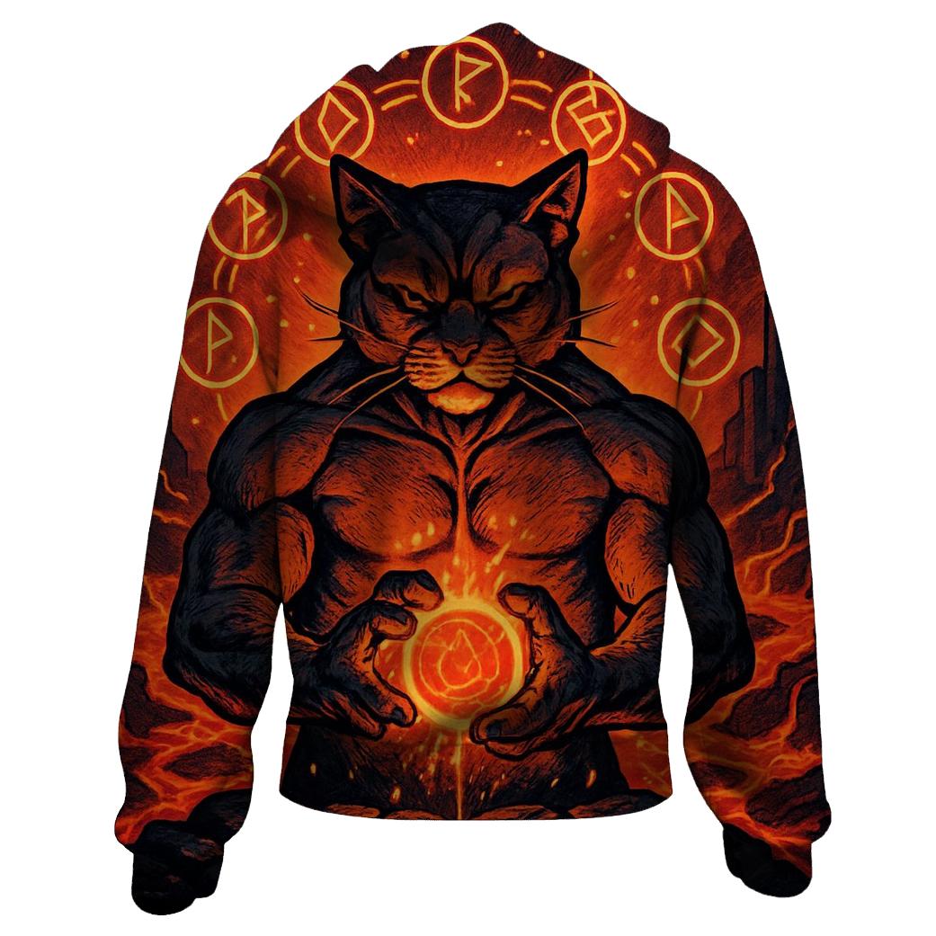 Volcanic Forge Guardian Cat zip-up hoodies
