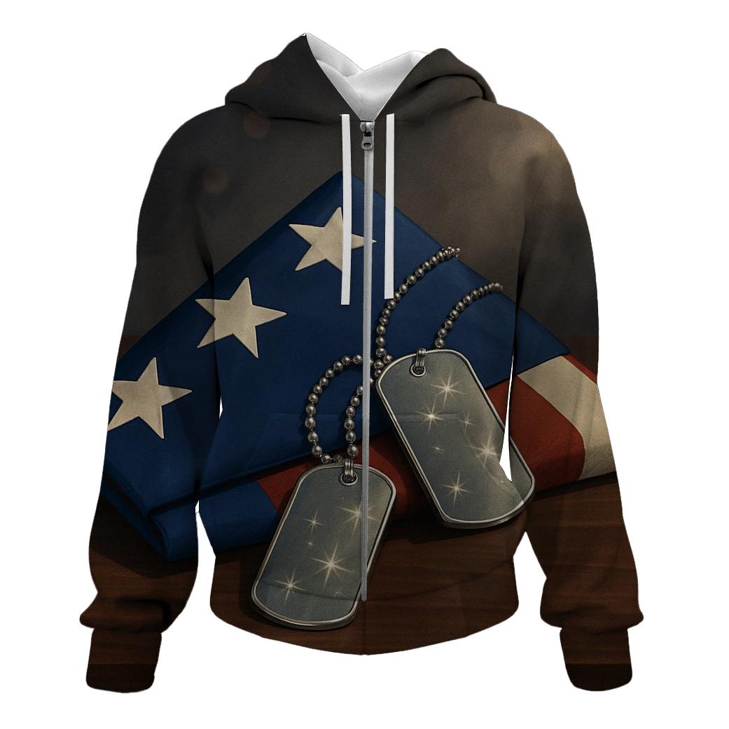 Constellation Dog Tags On A Folded Flag heavyweight hoodies