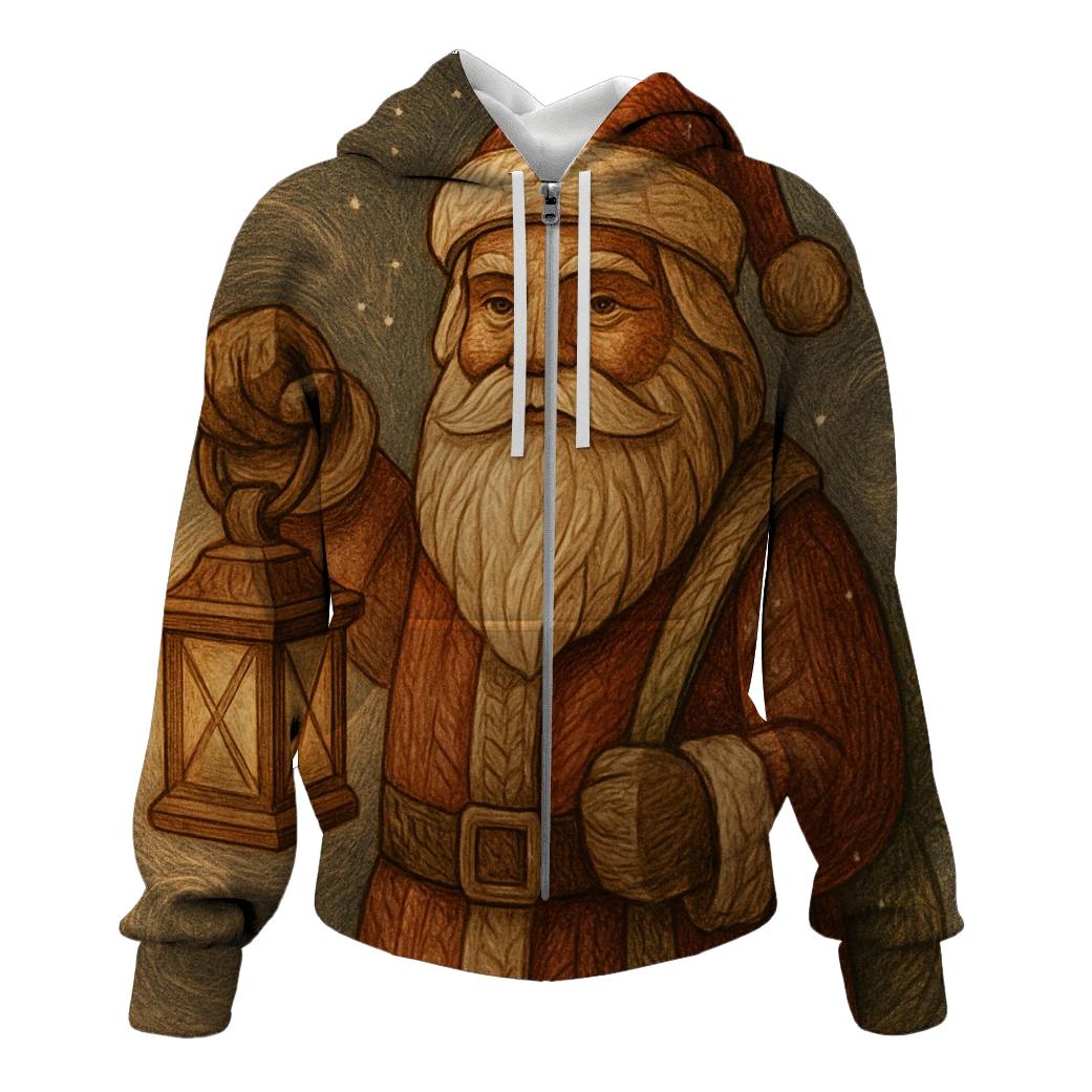Vintage Wood Carved Santa Lantern Glow premium hoodies
