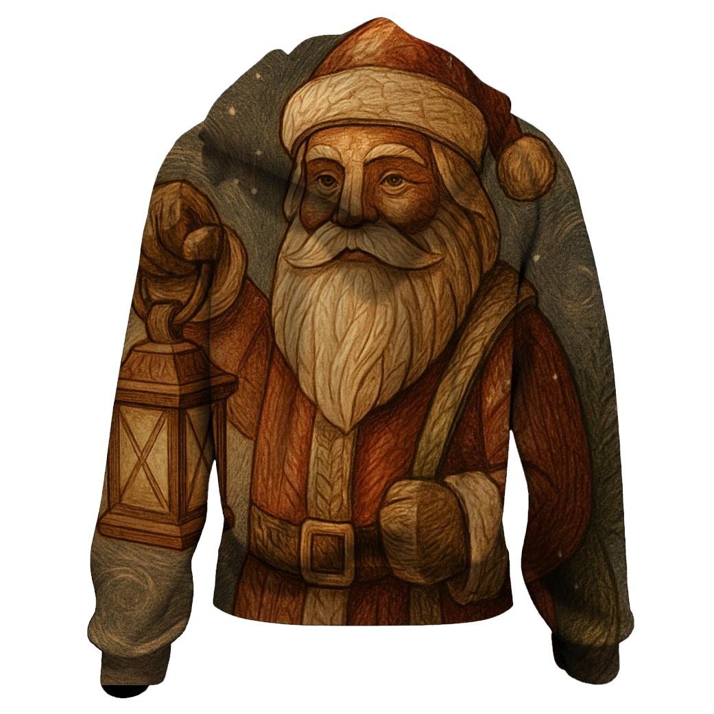 Vintage Wood Carved Santa Lantern Glow premium hoodies