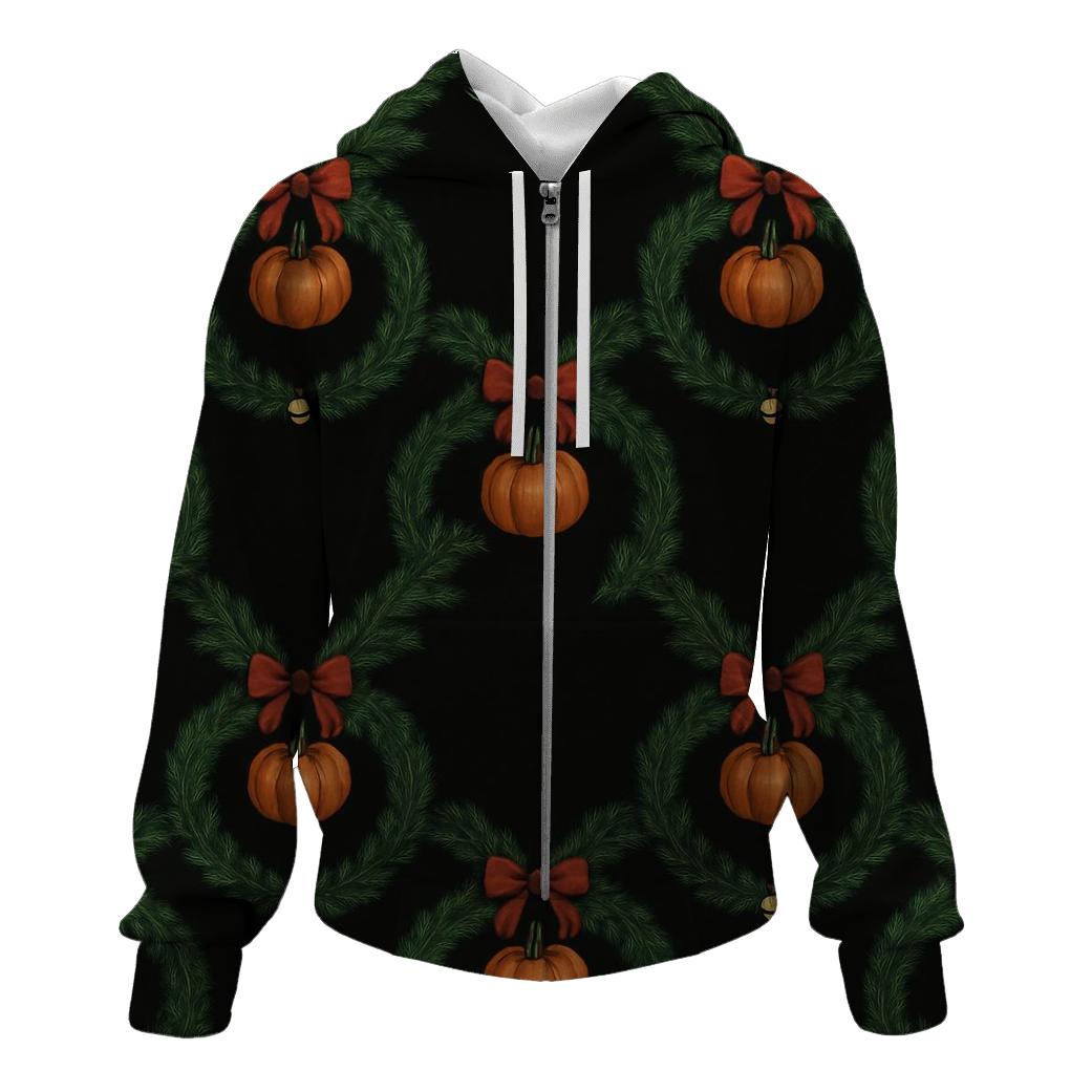 Wreath Pumpkin Chain Link On Black Background printed hoodies