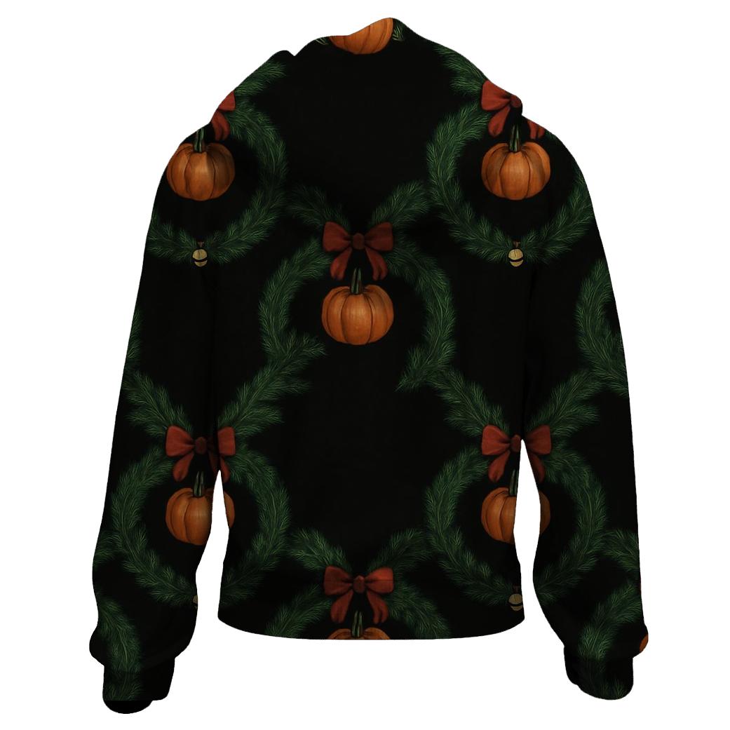 Wreath Pumpkin Chain Link On Black Background printed hoodies