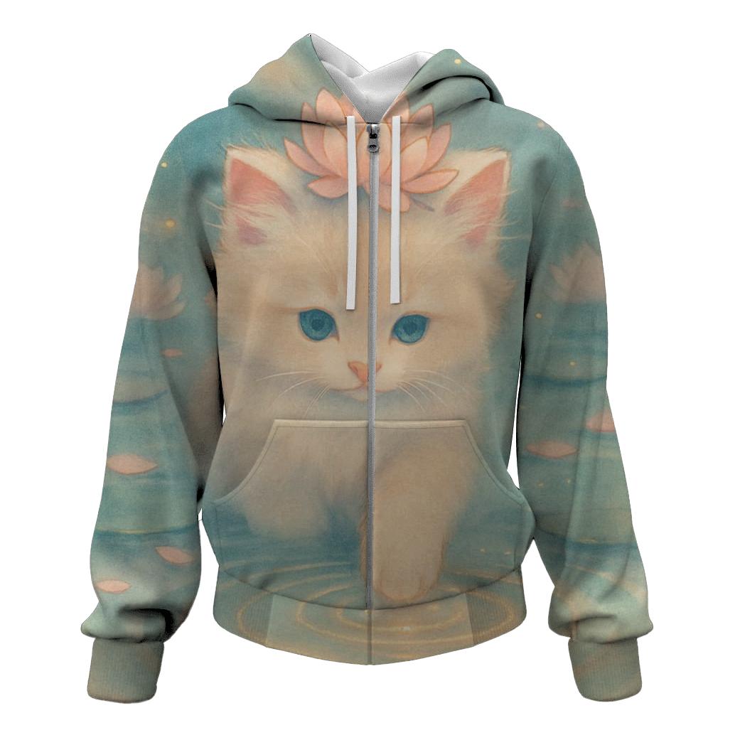 Whispering Lotus Pond Kitten designer hoodies