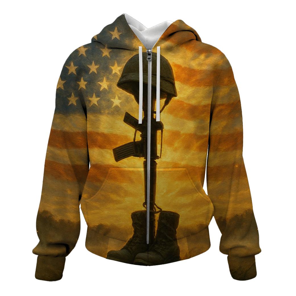 Field Cross At Sunrise With Flag Halo hoodies fashion