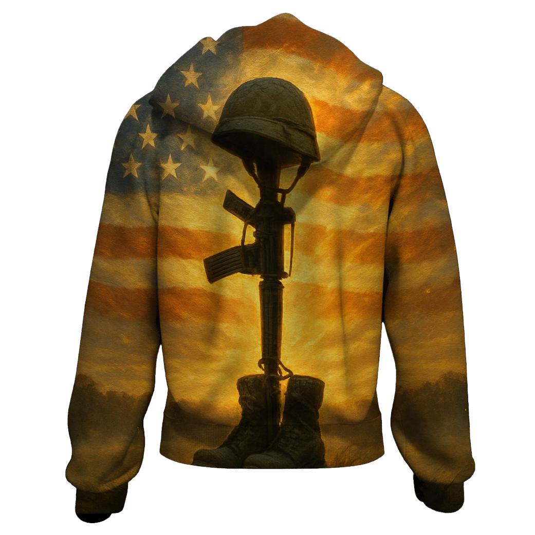 Field Cross At Sunrise With Flag Halo hoodies fashion
