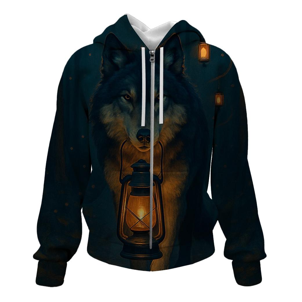 Midnight Lantern Trail Wolf hoodies fashion