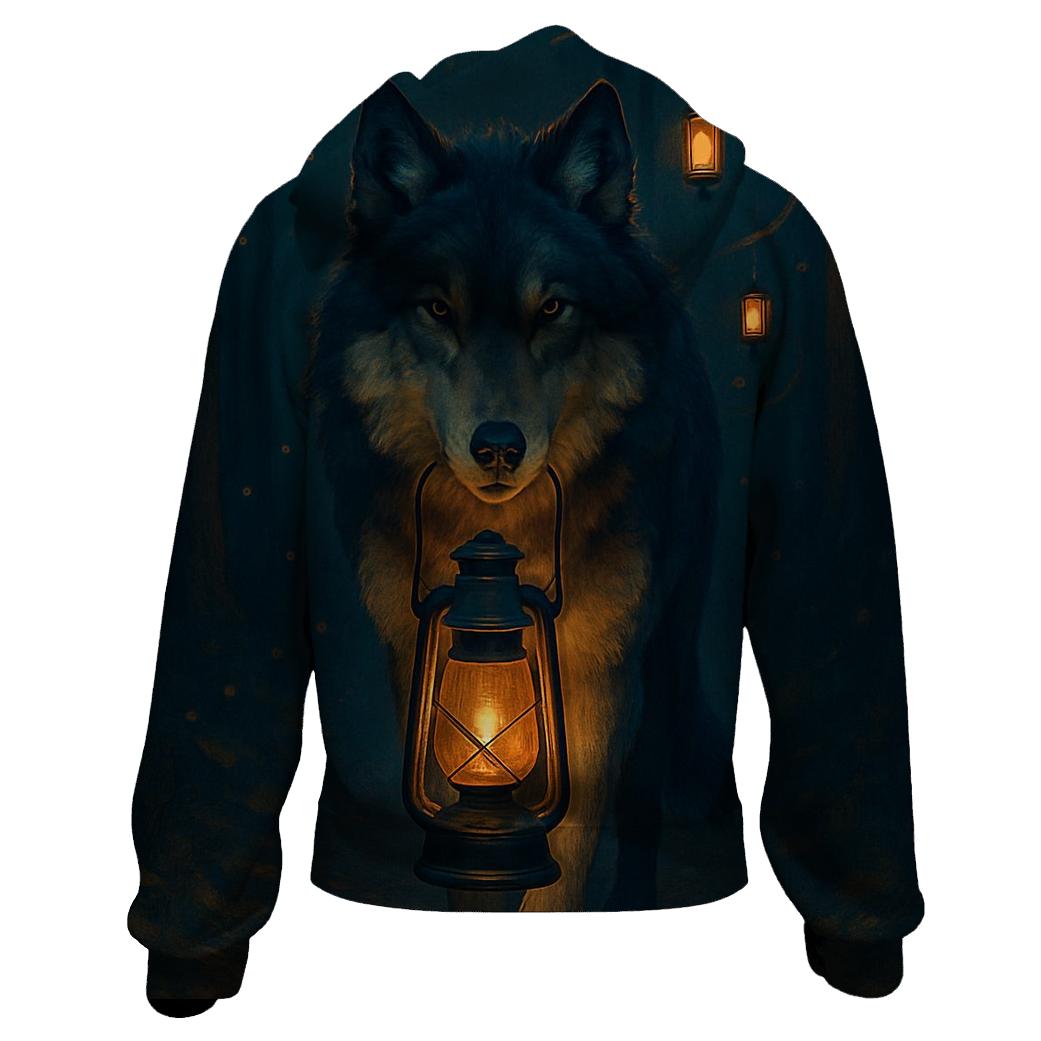 Midnight Lantern Trail Wolf hoodies fashion