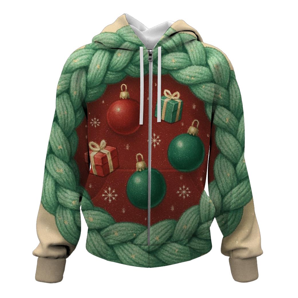 Cozy Knit Wreath Of Floating Ornaments heavyweight hoodies