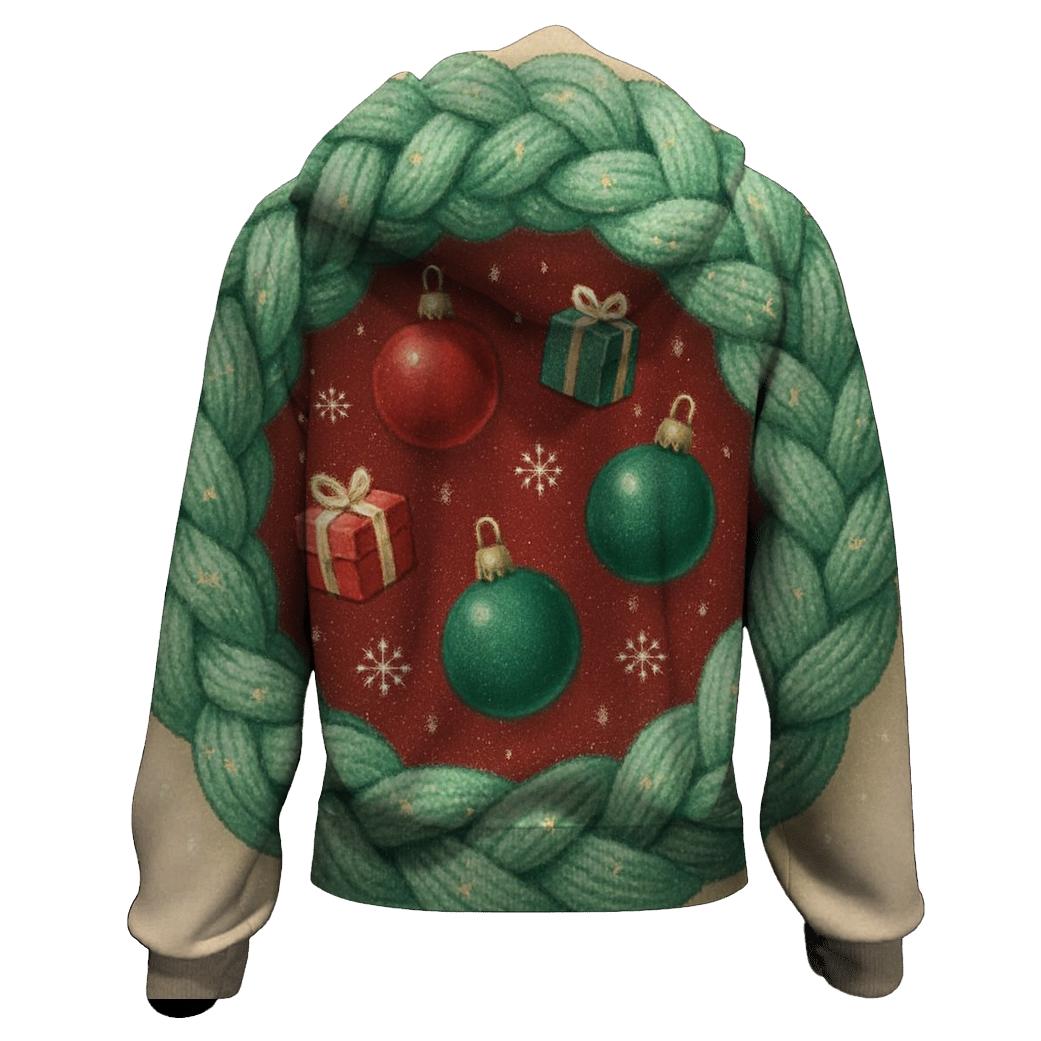Cozy Knit Wreath Of Floating Ornaments heavyweight hoodies