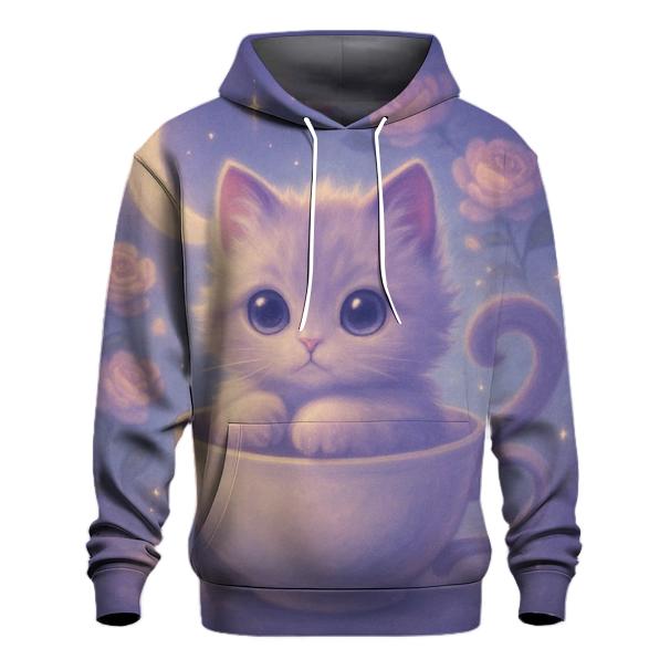 Moonlit Teacup Kitten Reverie lightweight hoodies