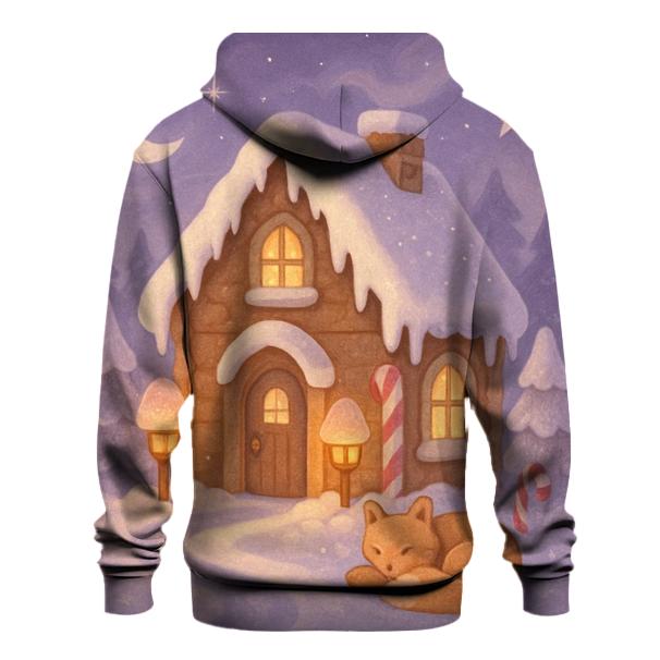 Gingerbread Cabin Under Moonlit Mist embroidered hoodies
