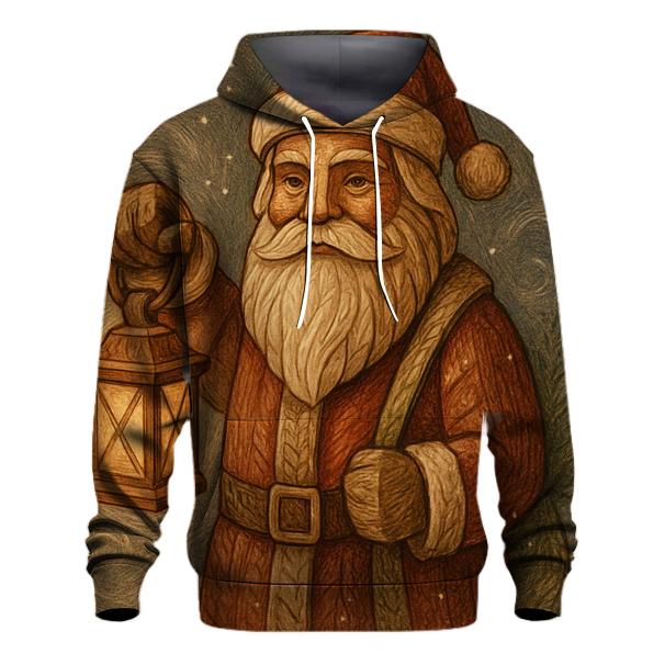 Vintage Wood Carved Santa Lantern Glow custom hoodies