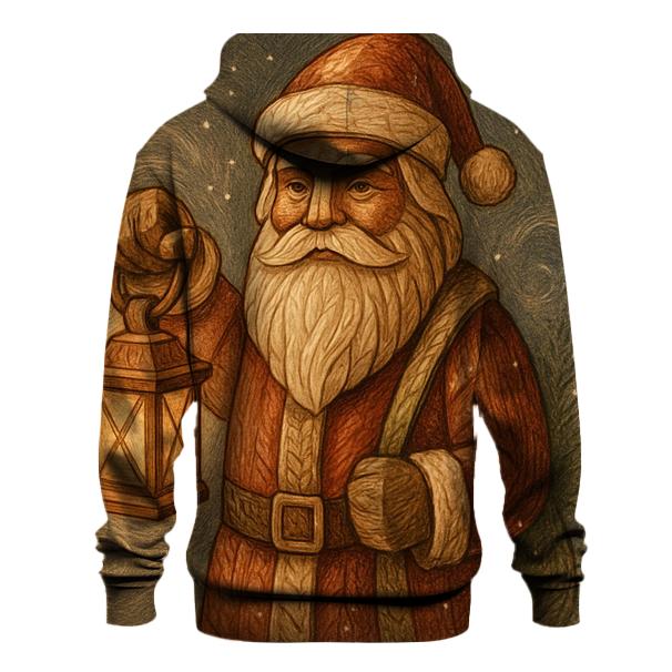 Vintage Wood Carved Santa Lantern Glow custom hoodies