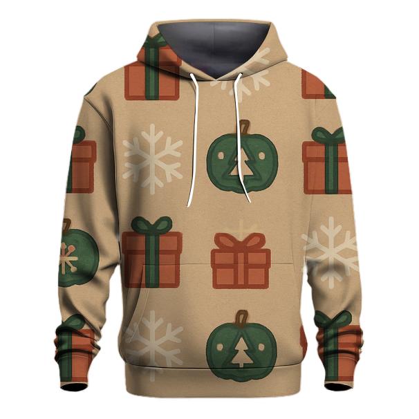 Christmas Tree Pumpkin Micro Icon Grid On Beige Background hoodie designs