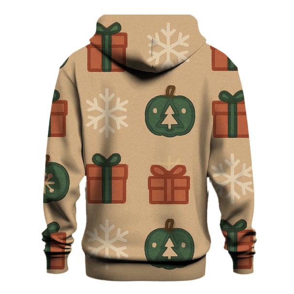 Christmas Tree Pumpkin Micro Icon Grid On Beige Background hoodie designs