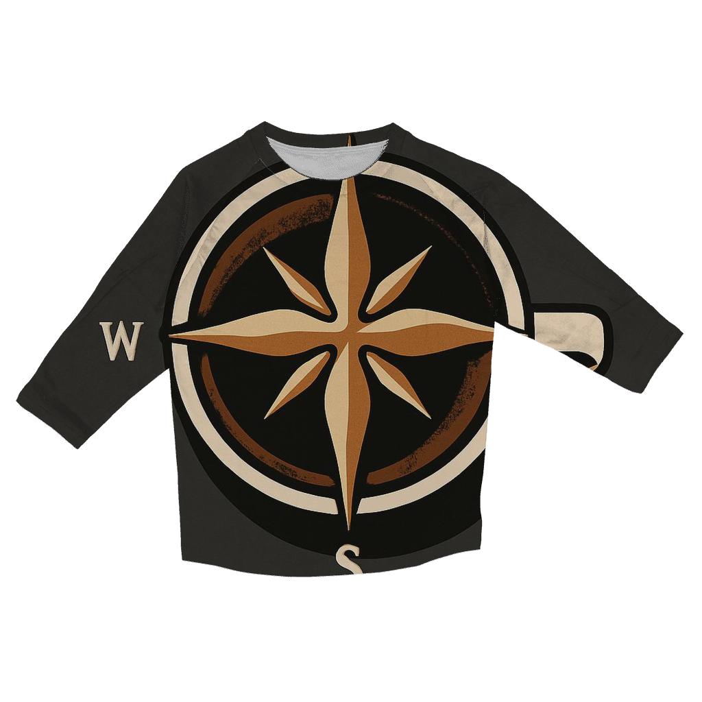Midnight Espresso Compass printed three quarter sleeve shirts