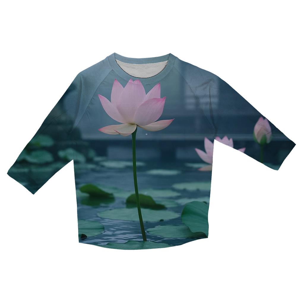 Lotus Flowers In A Temple Pond At Dawn casual three quarter sleeve shirts