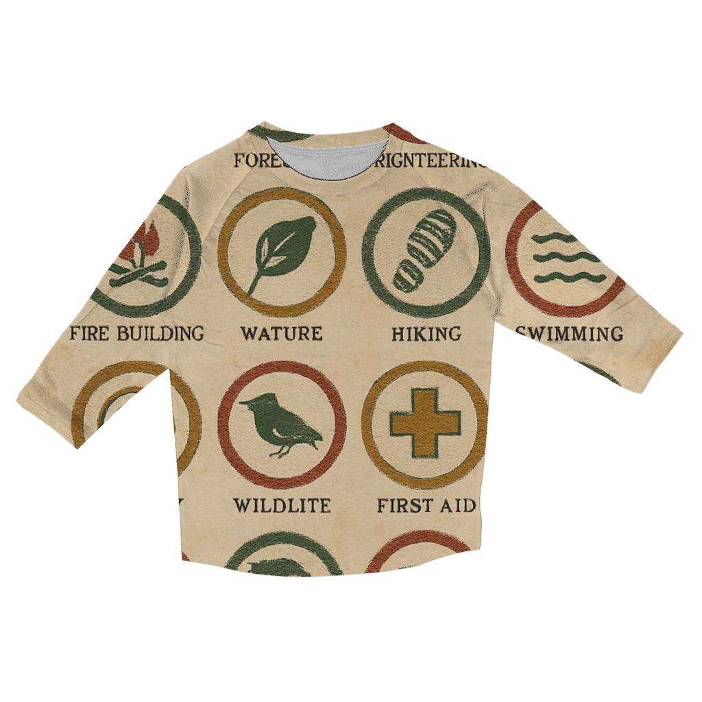 Faded Summer Camp Merit Badge Sheet trendy 3/4 sleeve tops