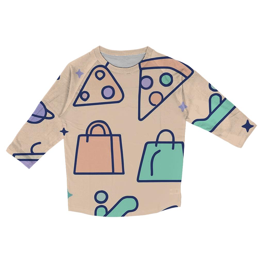 Space Mall Food Court Icons custom 3/4 sleeve shirts