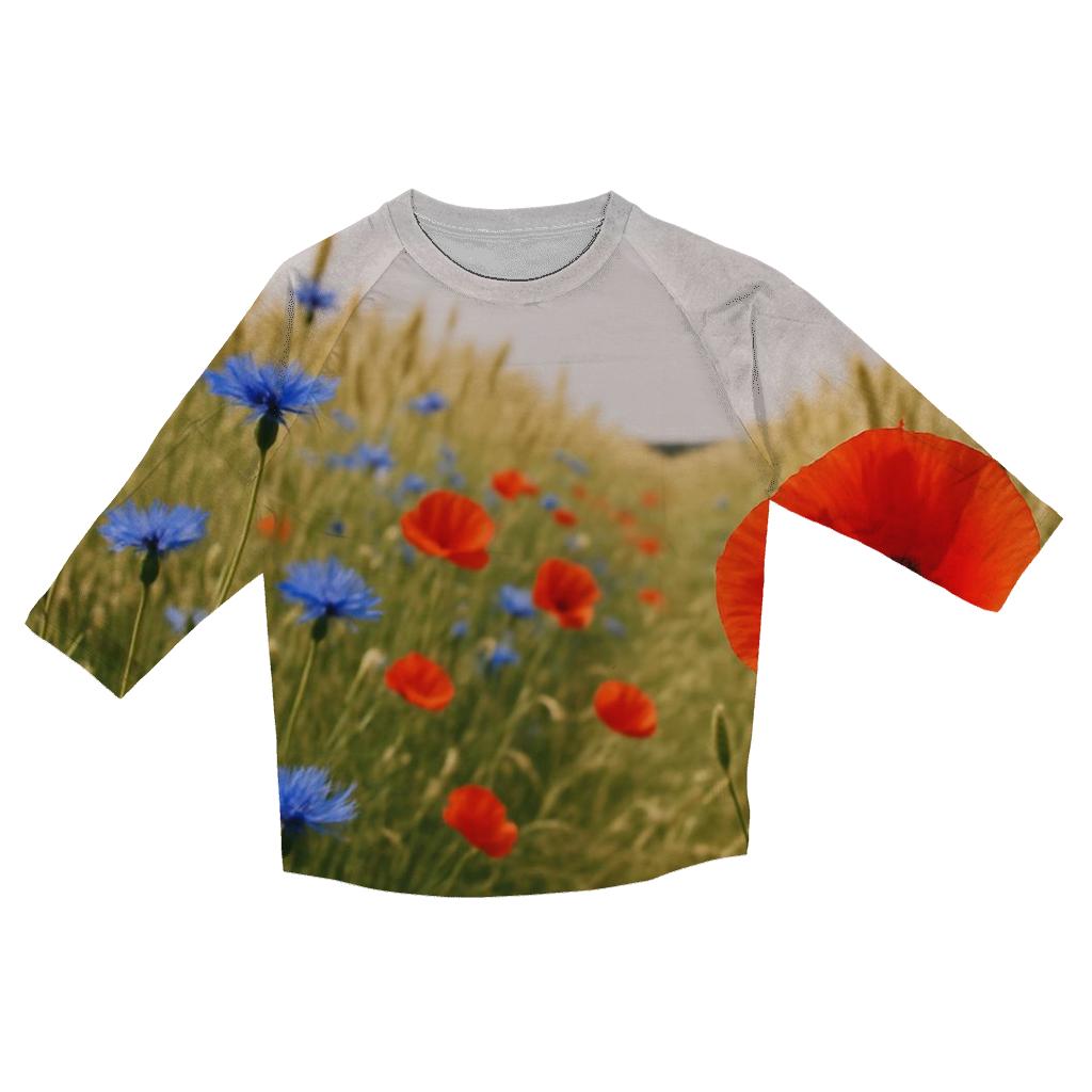 Wild Cornflower And Poppy Edge Of A Wheat Field fashion 3/4 sleeve shirts