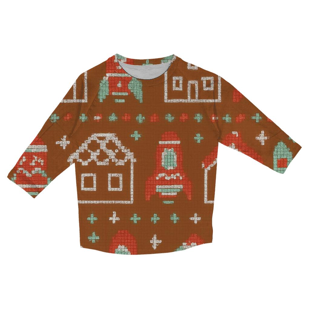 Gingerbread Rocket Village Row Design personalized 3/4 sleeve tees