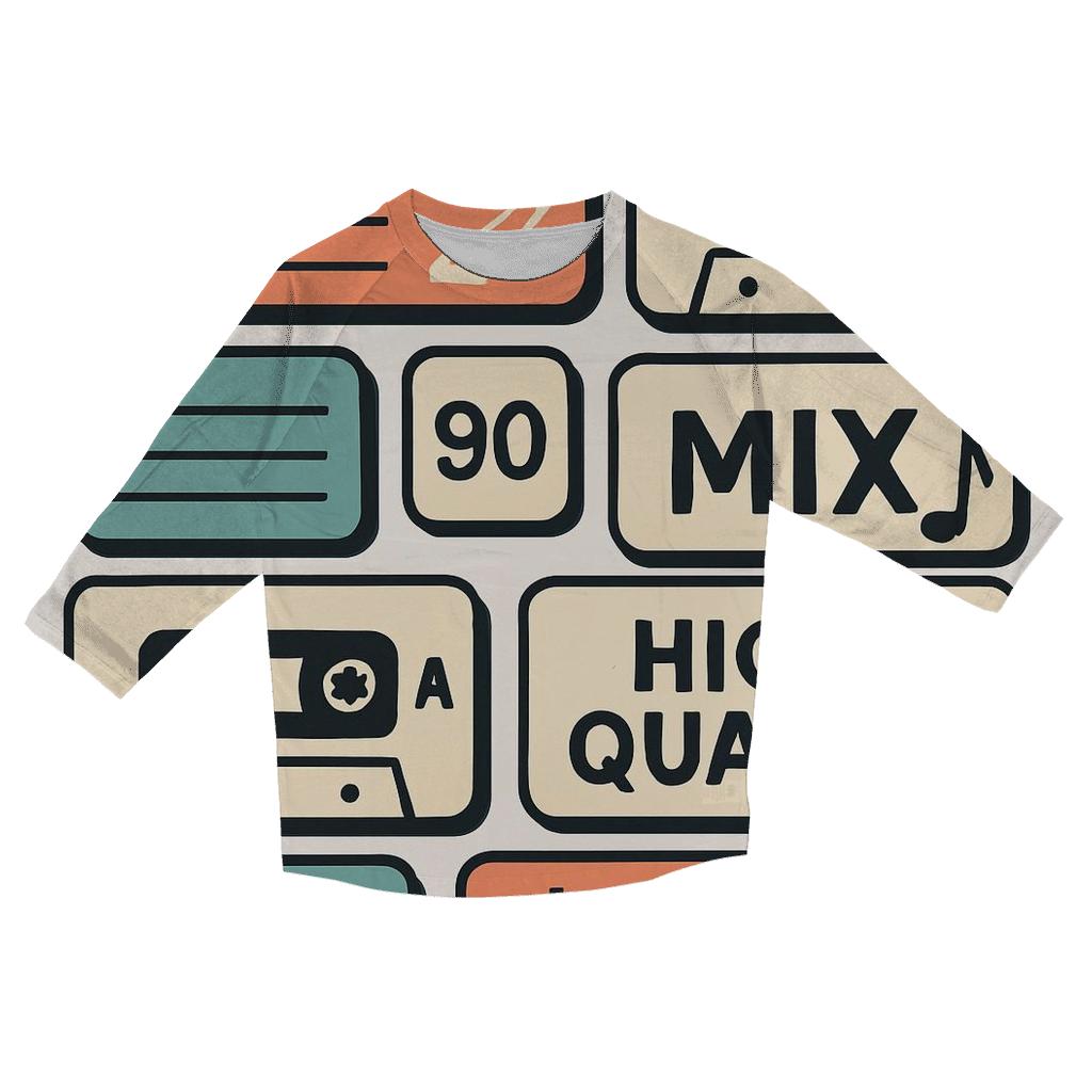 Cassette Label Sticker Collage fashion 3/4 sleeve shirts