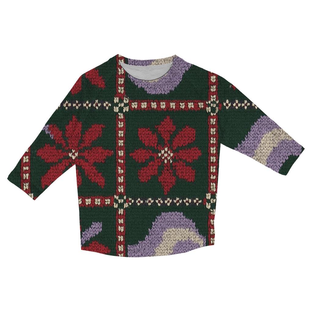 Poinsettia Aurora Patchwork Panel Design trendy 3/4 sleeve tops