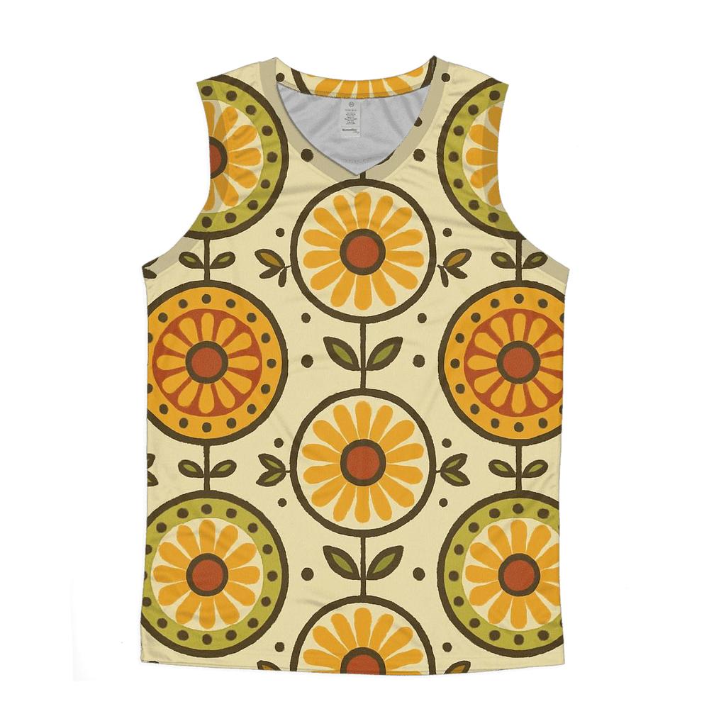 Folk Art Sunburst Medallions graphic print tank tops