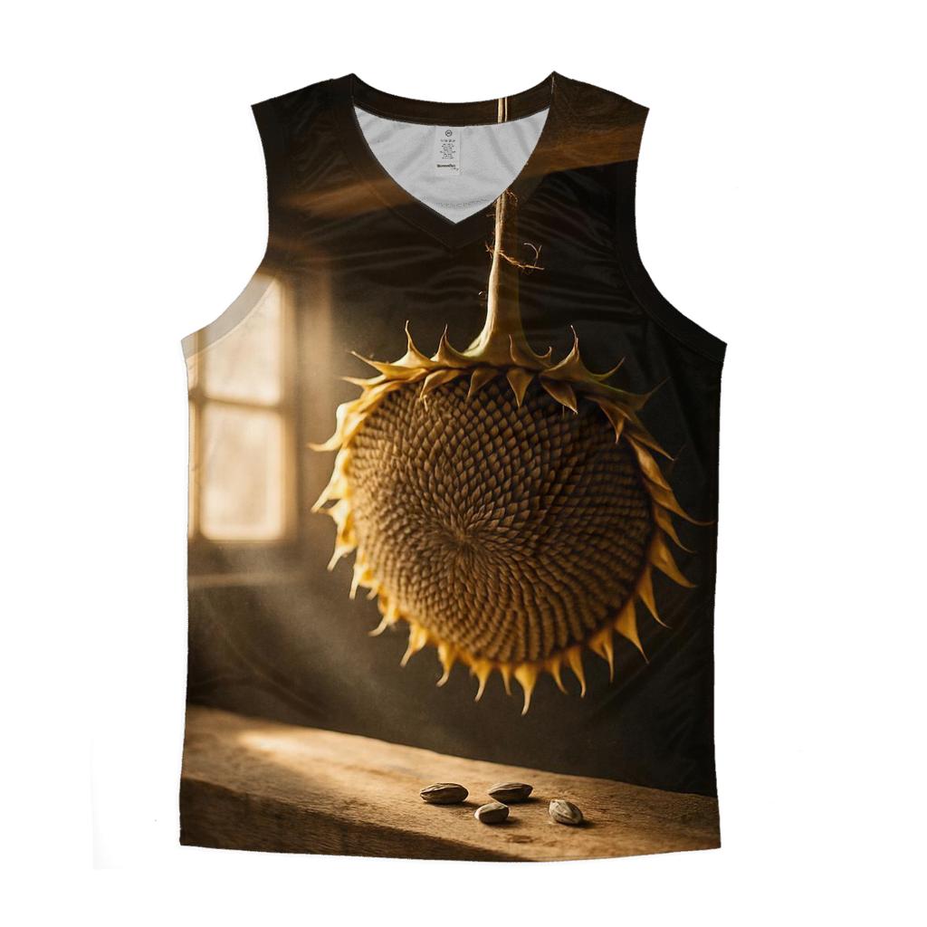 Sunflower Head Drying For Seeds On A Barn Rafter personalized athletic tanks