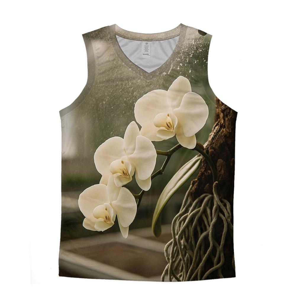 Orchid Roots In A Greenhouse Misting Cycle graphic print tank tops