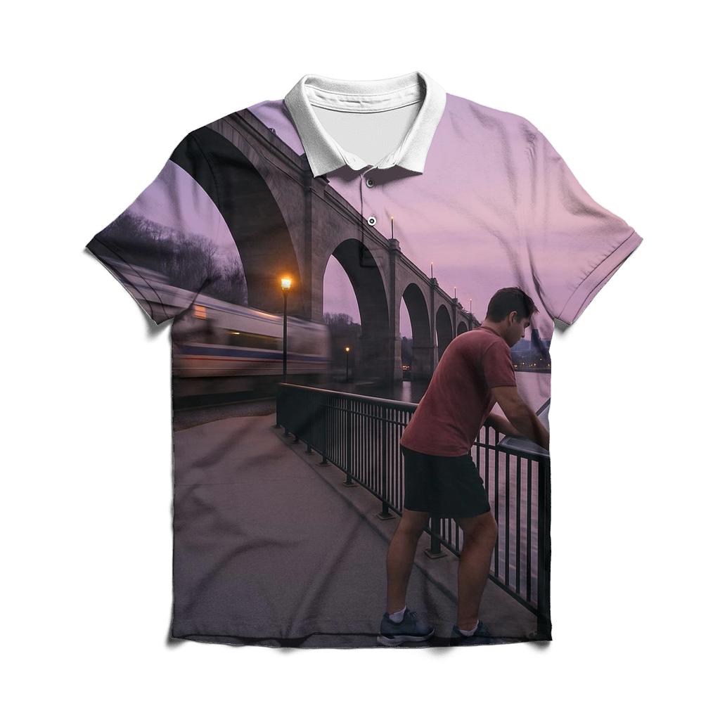 Harlem River Esplanade With Bronx Backdrop Glow branded logo polo shirts