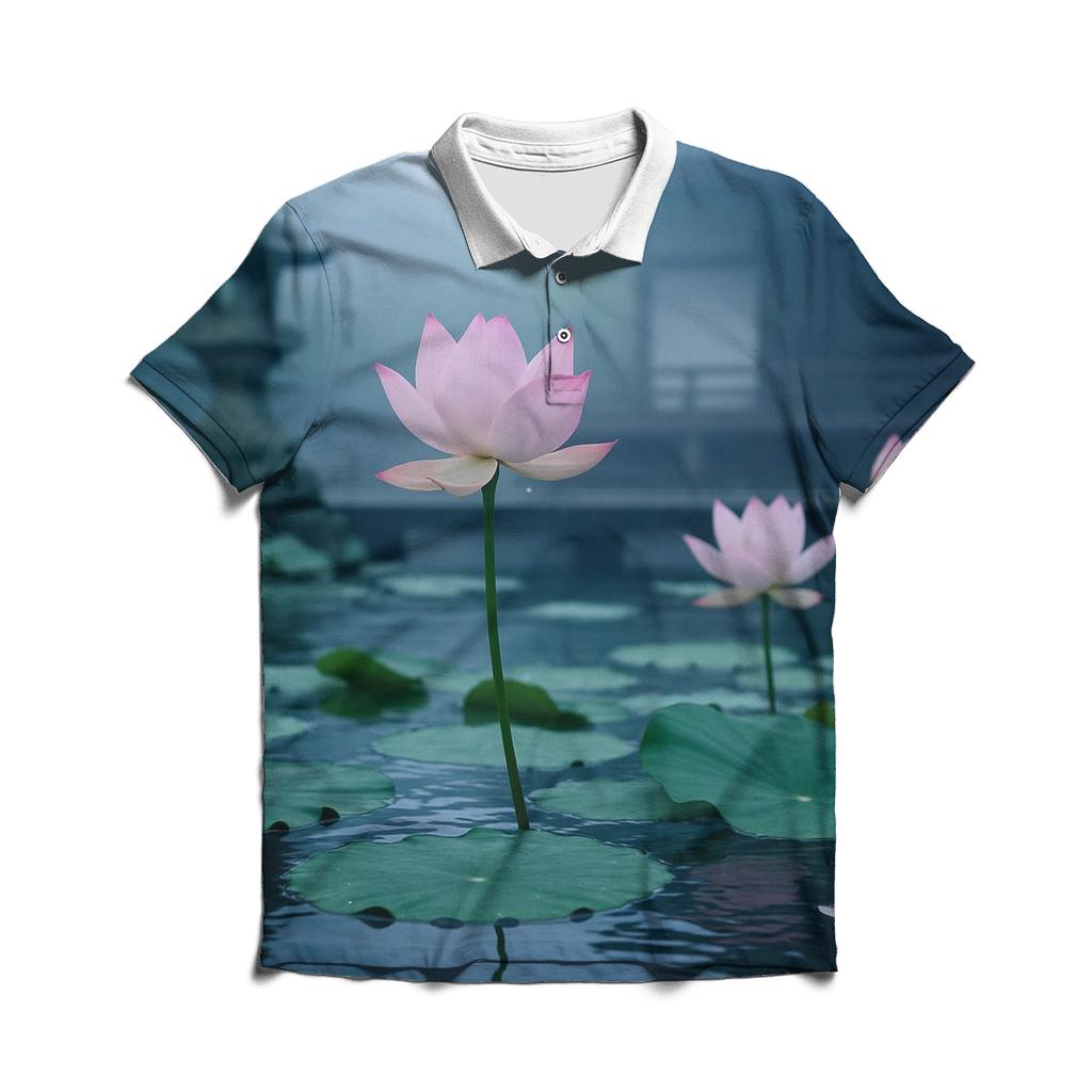 Lotus Flowers In A Temple Pond At Dawn stylish collar polo tees