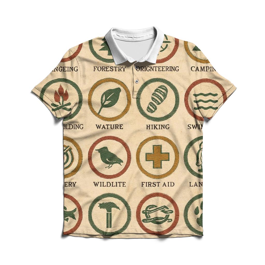 Faded Summer Camp Merit Badge Sheet embroidered polo tops