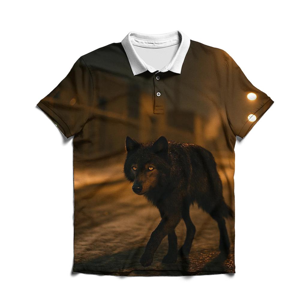 Urban Edge Wolf Under Sodium Streetlights personalized polo shirts