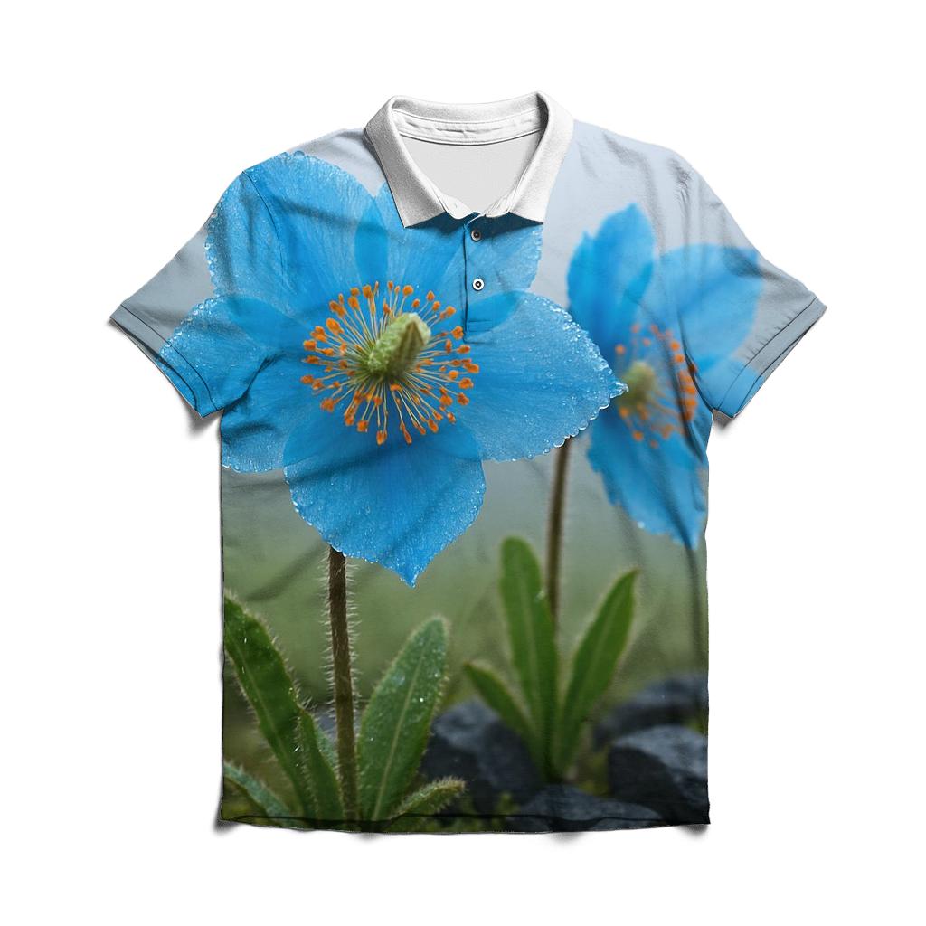 Blue Poppy In An Alpine Fog Bank casual sports polo shirts