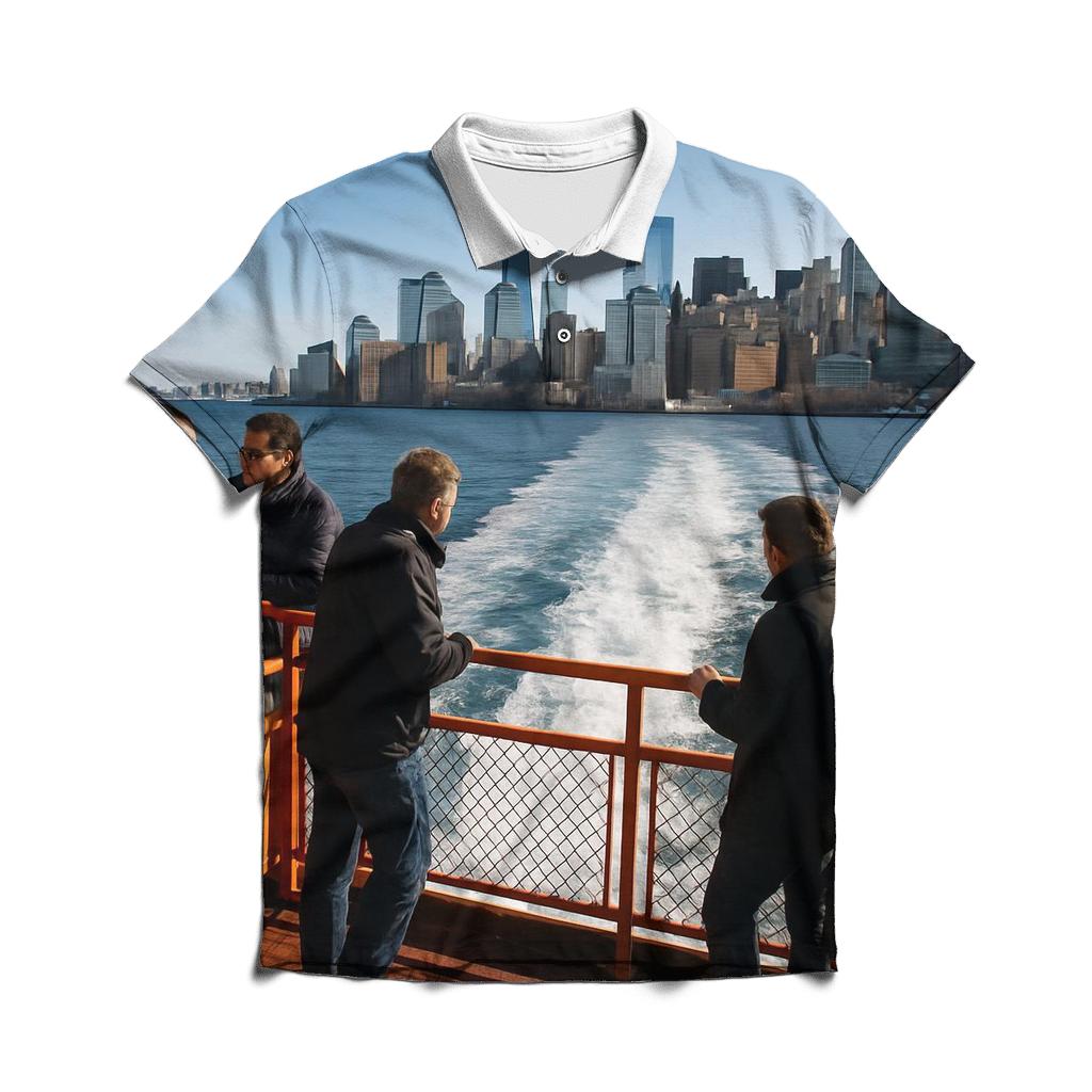 Staten Island Ferry Wake With Financial District Rising premium cotton polo shirts